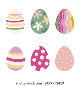 Easter eggs spring color collection in flat style.