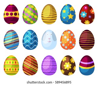 Easter eggs spring colorful isolated celebration decoration holiday icons. Vector illustration easter eggs for Easter holidays design. Happy colorful season pattern traditional paint gift.