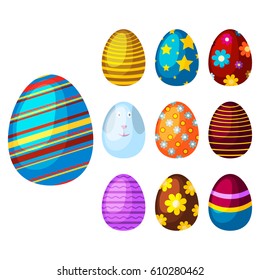Easter eggs spring colorful isolated celebration decoration holiday icons. Vector illustration easter eggs for Easter holidays design. Happy colorful season pattern traditional paint gift.