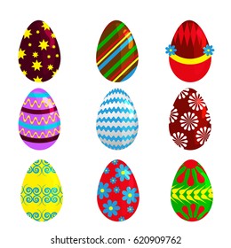 Easter eggs spring colorful isolated celebration decoration holiday icons. Happy colorful season pattern traditional paint gift. Vector illustration easter eggs for Easter holidays design.