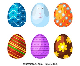Easter eggs spring colorful isolated celebration decoration holiday icons. Vector illustration easter eggs for Easter holidays design. Happy colorful season pattern traditional paint gift.