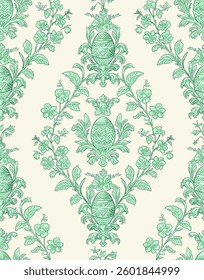 Ovos de Páscoa primavera Elegante sem emenda Rococó padrão floral para tecidos, papéis de parede e embalagem