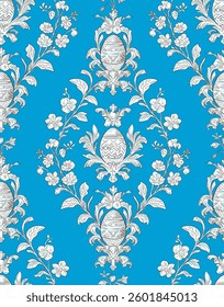 Ovos de Páscoa primavera Elegante sem emenda Rococó padrão floral para tecidos, papéis de parede e embalagem
