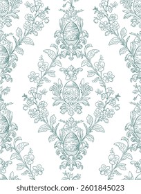 Ovos de Páscoa primavera Elegante sem emenda Rococó padrão floral para tecidos, papéis de parede e embalagem