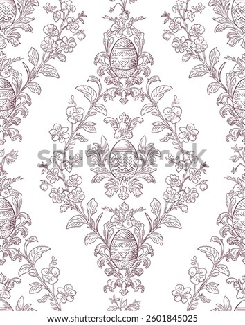 Easter Eggs Spring Elegant Seamless Rococo Floral Pattern for Fabrics, Wallpapers and Packaging