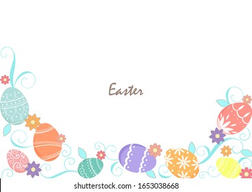 Easter eggs with spring flowers garden frame vector background for decoration on Easter festival.