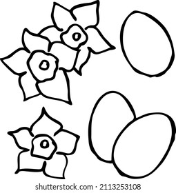 Huevos de Pascua con flores de primavera. Ilustración vectorial de garrafa. Conjunto de elementos de decoración para la feliz Pascua.
