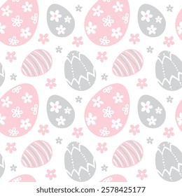 Easter eggs, spring.  Seamless pattern on white background. Vector.
