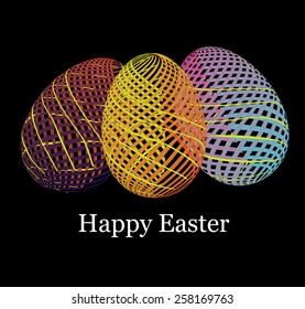Easter eggs in stripes on a black background
