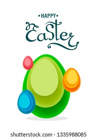Easter eggs in the style of cut out paper and handwritten text. Vector illustration on white background.