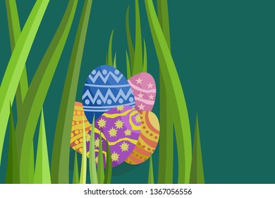 Easter Eggs  surrounded by long grasses. Concept for easter egg hunt