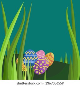 Easter Eggs  surrounded by long grasses. Concept for easter egg hunt