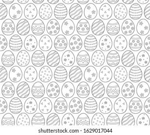 Easter eggs as symbol of the great religious holiday. Seamless pattern in doodle style on white background. Vector illustration