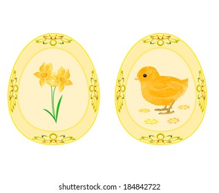 Easter eggs theme daffodil and baby chicken vector illustration 