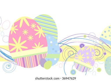 Easter Eggs in Traditional Pastels and abstract design on a white background