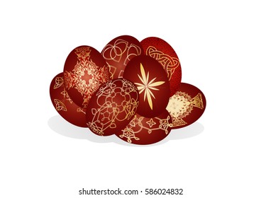 Easter eggs, traditionally red painted with religious cross ornaments 