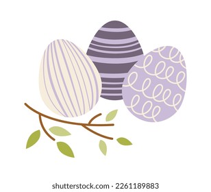 Easter eggs with tree branch flat icon. Vector illustration