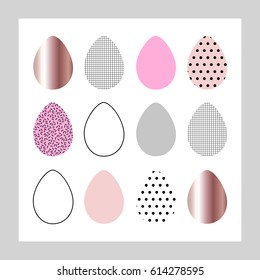 Easter eggs in trendy colors. Universal print for wall decor, poster, card. Shades of blush and pink gold. Contemporary Art, Minimalist. Geometric, aesthetic. Vector EPS 10