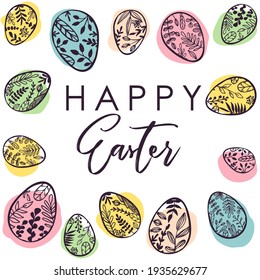 Easter. Easter eggs. Trendy vector art template suitable for social media posts, mobile apps, banners design. Spring holidays. Happy Easter