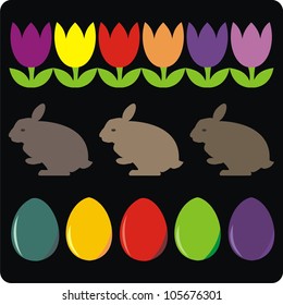 easter eggs tulips rabbits