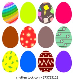 Easter Eggs - Twelve decorated and colored eggs for Easter egg hunt. Isolated on white.