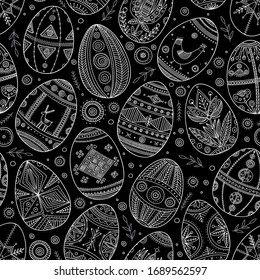 Easter eggs in Ukrainian traditional style seamless pattern. Can be printed and used as wrapping paper, wallpaper, textile, fabric, card