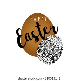 Easter eggs vector banner illustration postcard. Inscription Happy Easter Lettering