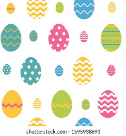 Easter eggs vector color seamless pattern. Traditional Christian holiday meal decorative design elements bundle. Ornate festive food drawings with white background