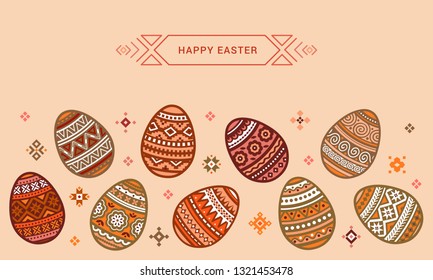 Easter eggs vector flat icons painted in traditional style. Eggs isolated vector. Easter eggs for Easter holidays design. Eggs icons flat modern style.