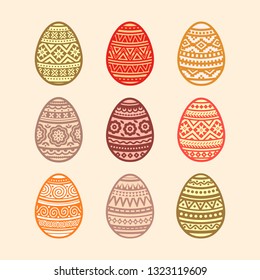 Easter eggs vector flat icons painted in traditional style. Eggs isolated vector. Easter eggs for Easter holidays design. Eggs icons flat modern style.