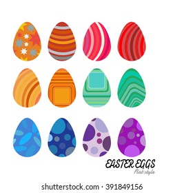 Easter eggs vector flat syle icons isolated on white background.