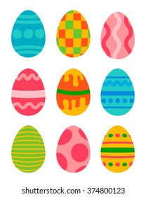 Easter Eggs Vector Icons Flat Style. 