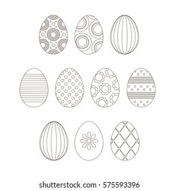Easter eggs, vector illustration. happy easter. design page from coloring book for children.