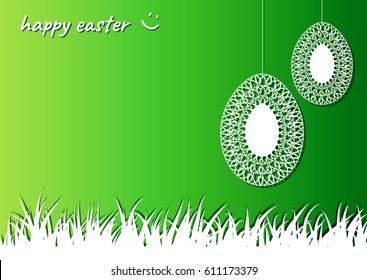 Easter eggs vector illustration modern background, with paper cut out lace egg shaped ornaments on green background