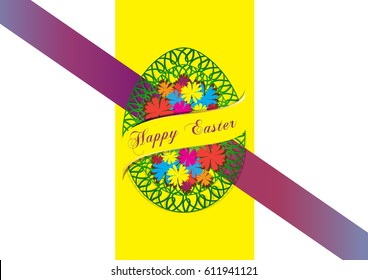 Easter eggs vector illustration modern background, with paper cut out lace egg shaped ornament with flowers and ribbon
