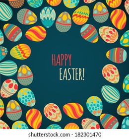 Easter eggs vector illustration.Pattern with decorated colorful eggs on background