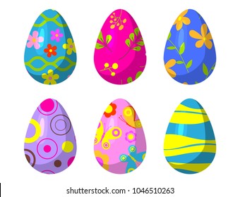 Easter eggs vector painted with spring pattern decoration retro multi colored vintage ornament organic food holiday game symbol illustration.