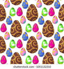Easter eggs vector painted with spring decoration retro multi colored vintage ornament organic food holiday game seamless pattern background illustration.