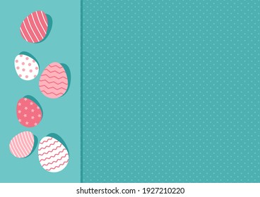 Easter eggs vector paper greeting card. Cute eggs on green vintage background. Holiday illustration