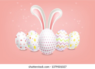 Easter eggs Vector realistic. Spring holiday banner. 3d detailed poster templates