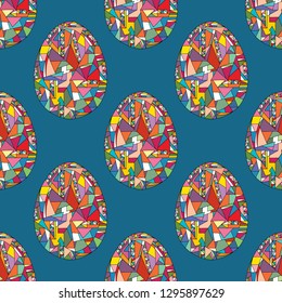 Easter eggs vector seamless pattern. Hand drawn abstract spring holidays background in modern style for surface design, textile, wrapping paper, wallpaper, phone case print, fabric.