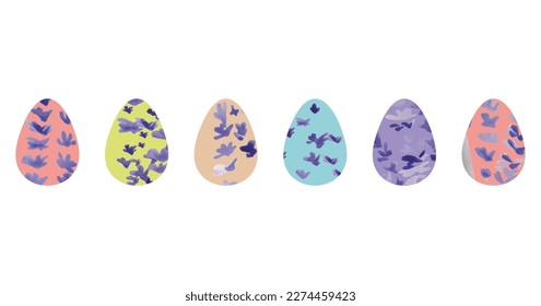 Easter Eggs Vector Set with  lavender flowers