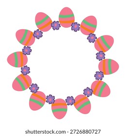 Huevos de Pascua corona de Vector. Marco redondo festivo dibujado a mano.