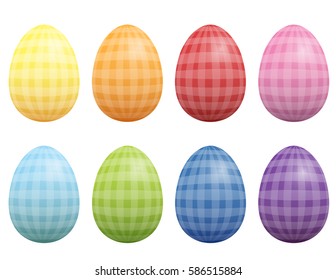 Easter eggs vintage style, with checked gingham pattern. Isolated vector illustration on white background.