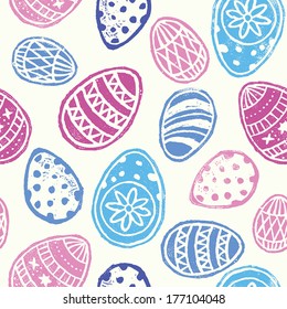 easter eggs vivid lino-cut print seamless pattern repeat