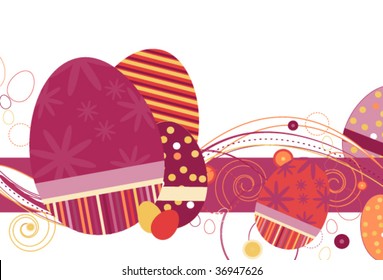 Easter Eggs in vivid red grape colors and abstract design on a white background