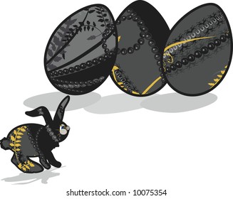Easter eggs with warm retro feel, accented with gemstones and a cute matching easter bunny.