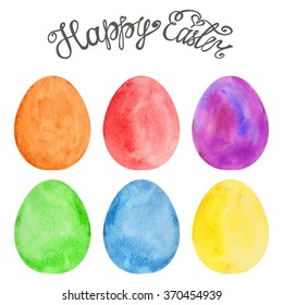 Easter eggs Watercolor set.Vector easter eggs,title.Design elements for background, banner,holiday card design.Hand painting artistic texture.Colored vector template.Handwriting text