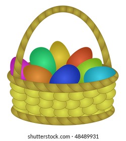 Easter eggs in a wattled basket. Vector illustration