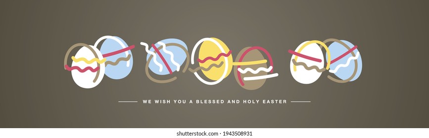 Huevos de Pascua les deseamos una Semana Santa bendita con huevos simples de color dibujados a mano sobre fondo de nueces